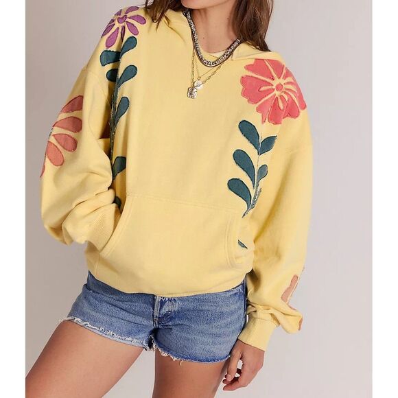 Free People Tops - Free People We The Free it's a Vibe Flowers Hoodie Sweatshirt Tunic Top L 286937